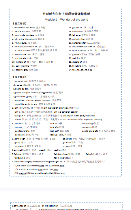 【外研版初中九上英语精品小纸条】【高清无水印版本】