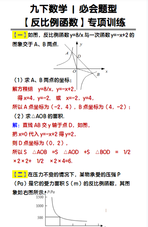 九下数学必会题型【反比例函数】专项训练