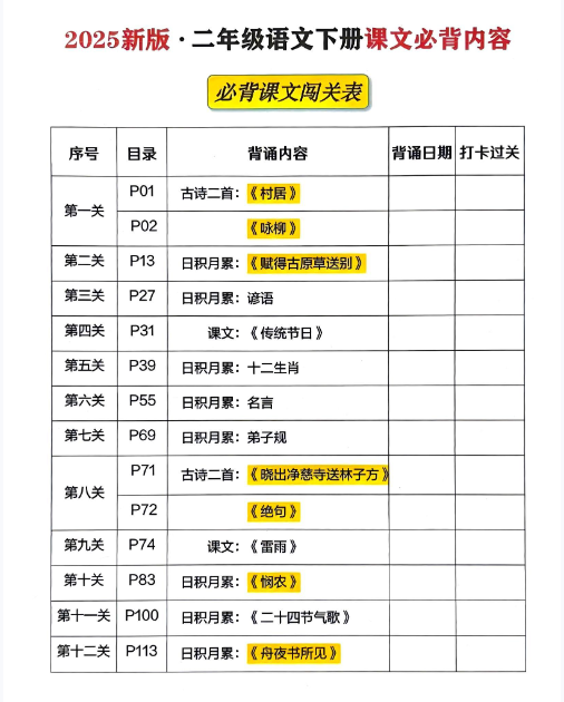 【精品】2025新版•二下课文必背内容