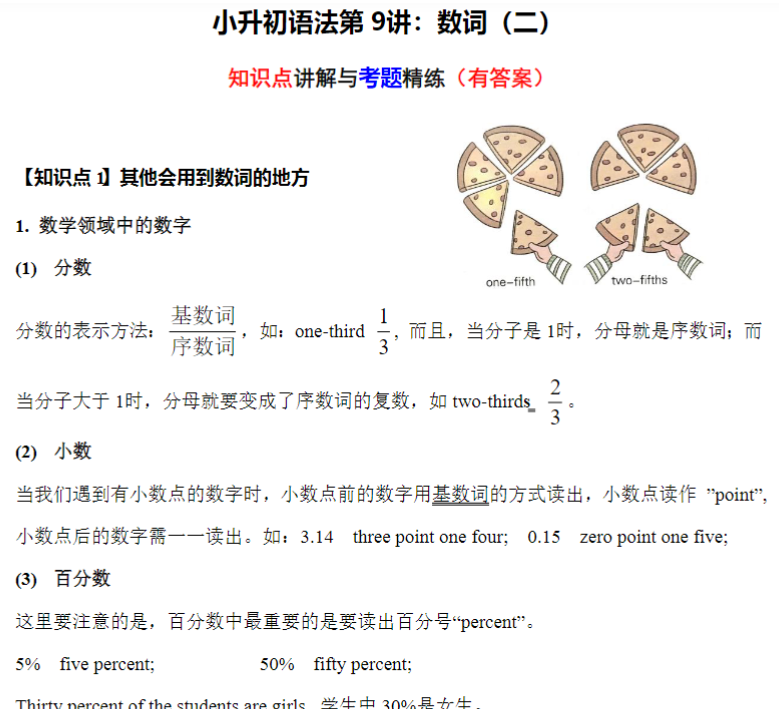 8页小升初语法专题讲练第9讲：数词（二）