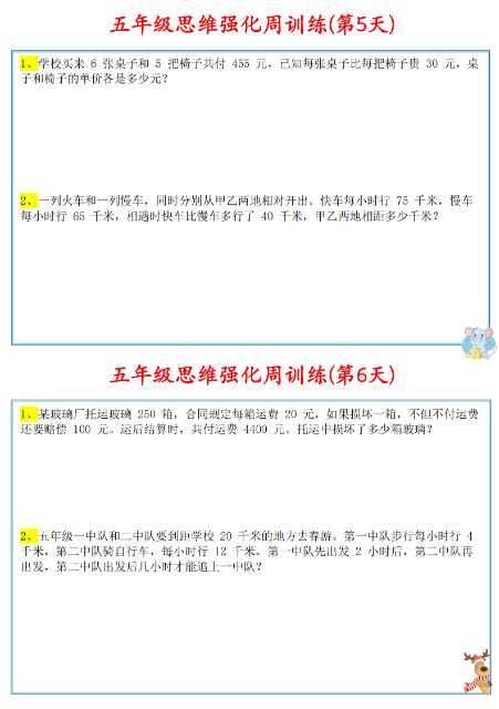 《2025春新课改五年级数学上册思维强化周训练》小纸条