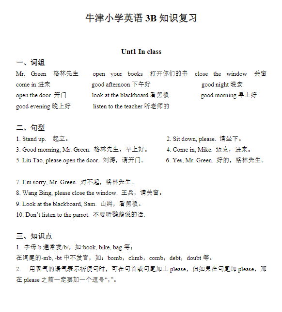 三（下）英语译林版知识点汇总 19页