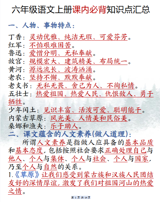 2025秋六上语文课内必背知识点汇总（共14页）