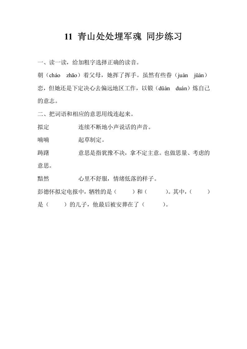 五年级语文下册11青山处处埋军魂同步练习