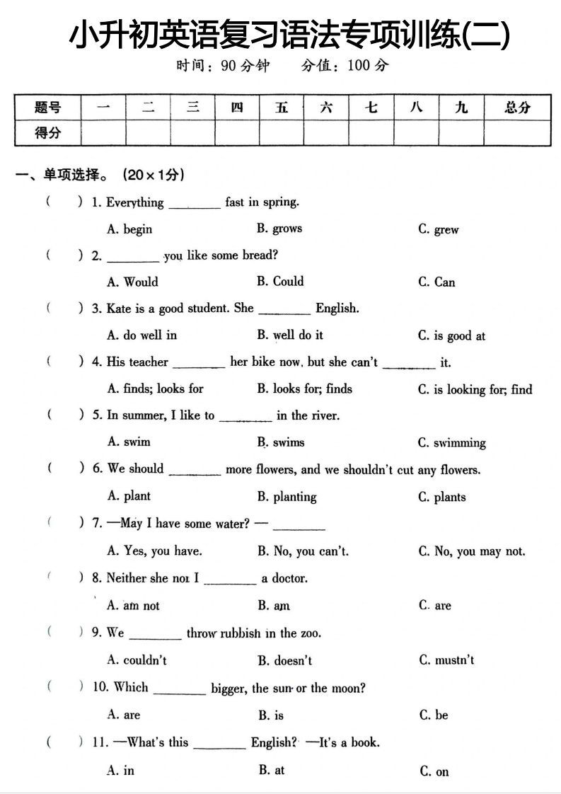 小升初英语语法专项二
