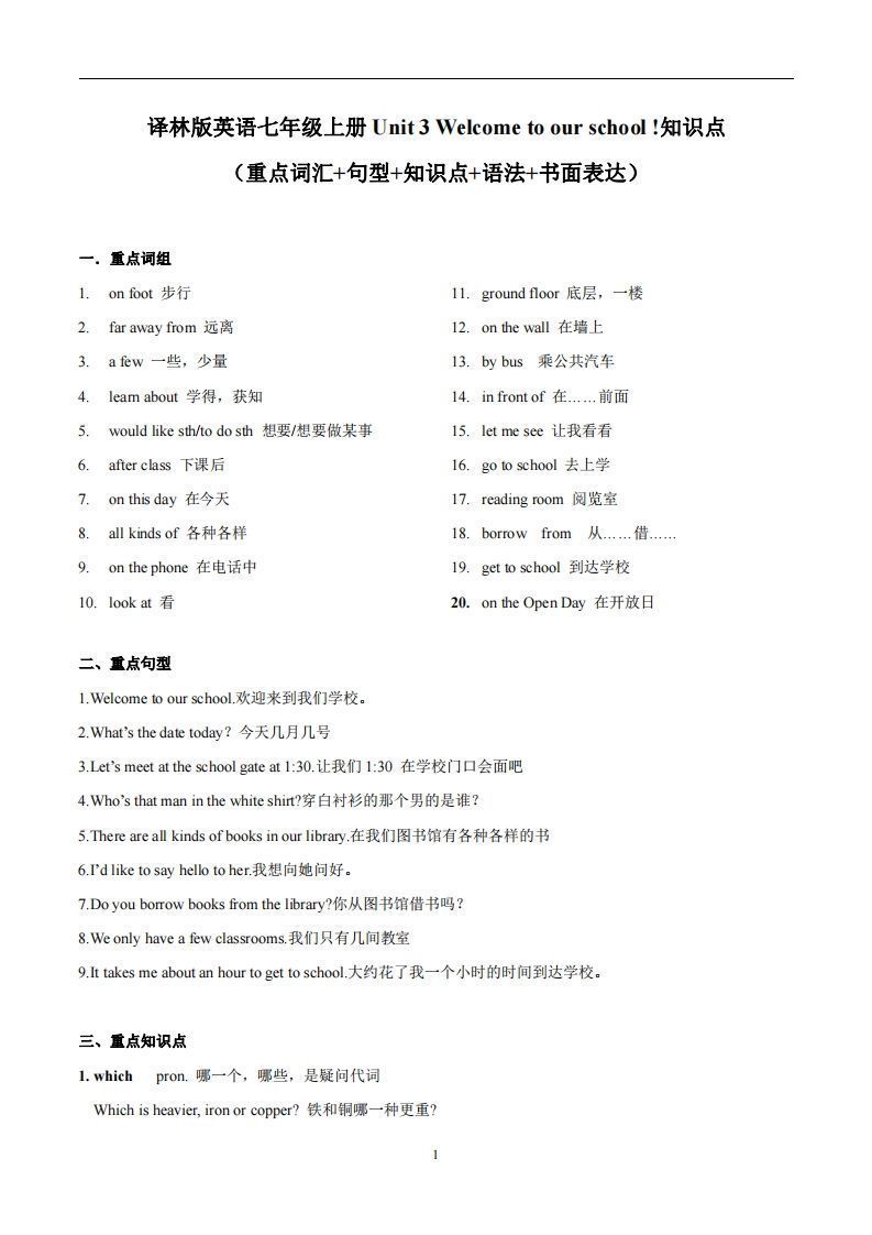 译林版英语七年级上册‬Unit3Welcometoourschool知识点_decrypted