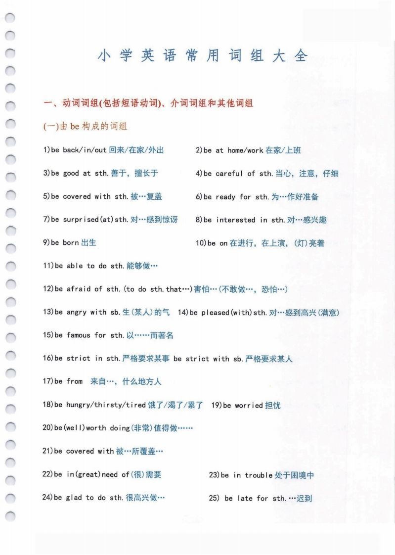 小学英语常用必考词组大全（含动词介词量词等其他词组）共11页