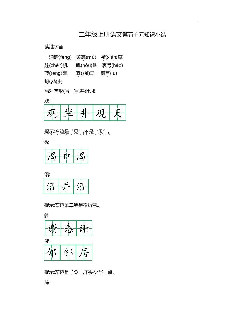 二上语文第五单元知识重点