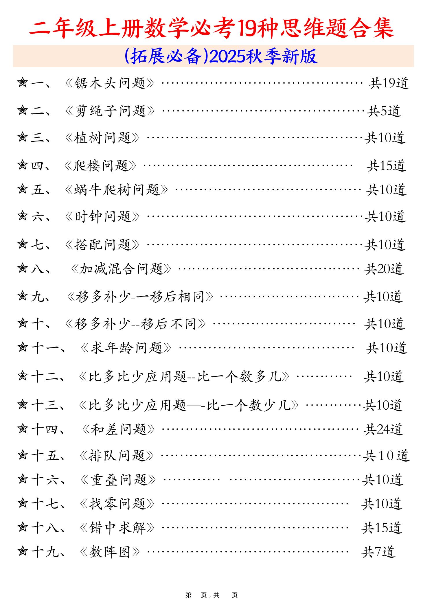 二上数学必考19种类型思维应用题训练合集225道（48页）