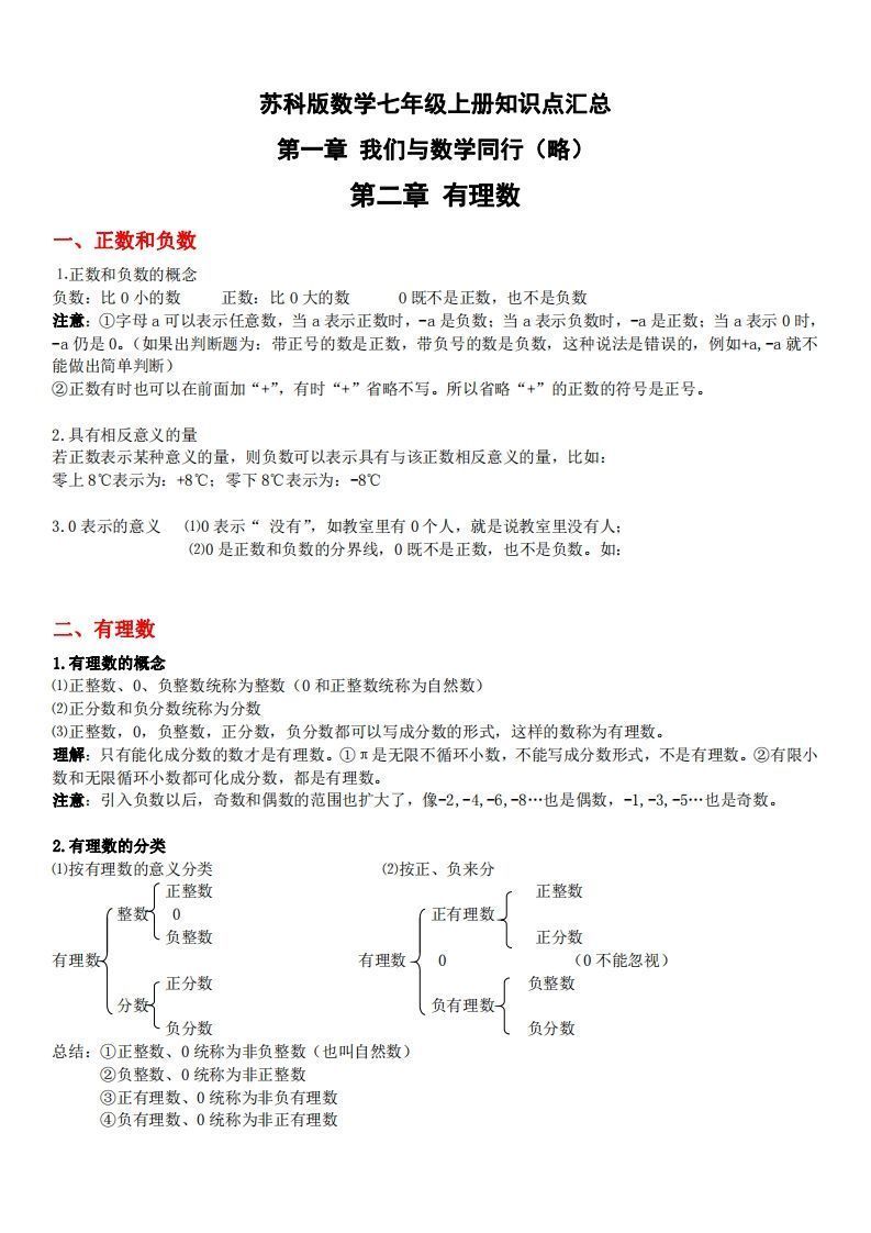 1.苏科版数学七年级上册知识点总结(1)