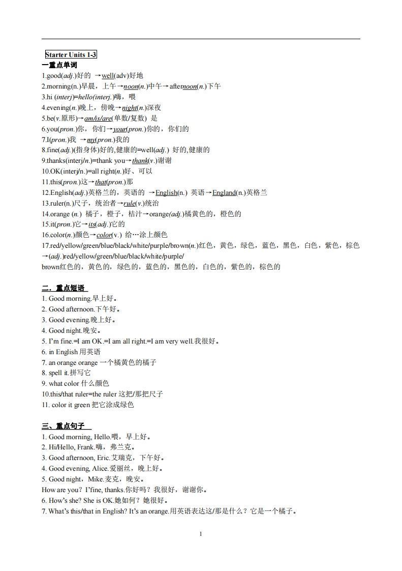 3.人教版七年级上英语StarterUnits1-3复习提纲