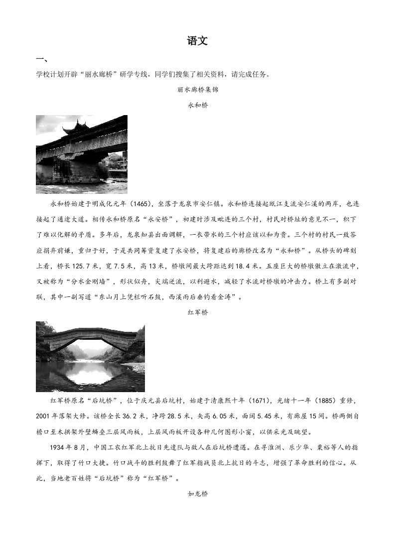 2023年浙江省丽水市中考语文真题（含答案）