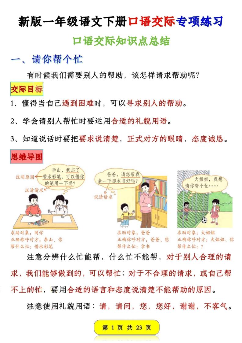 新一下语文口语交际专项练习（23页）