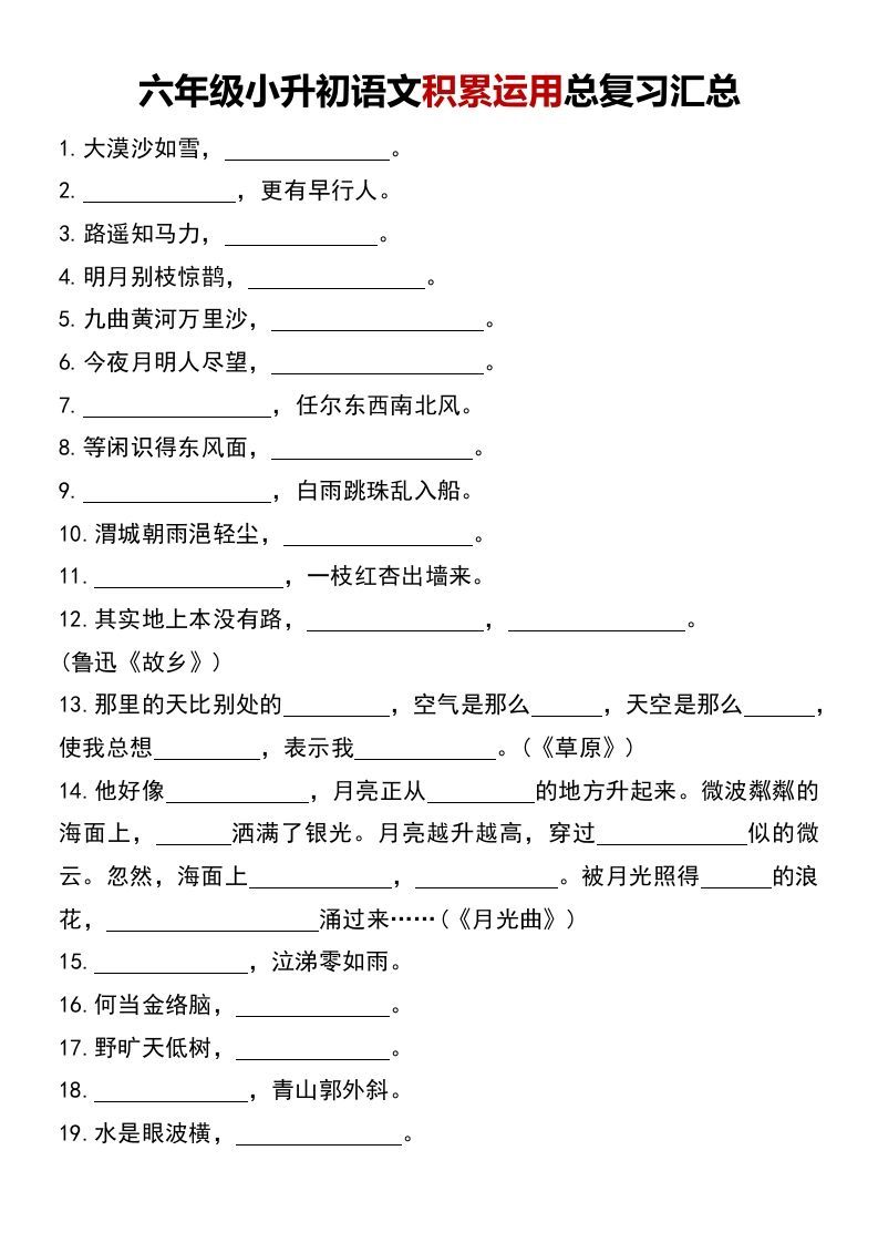 六年级小升初语文积累运用总复习汇总