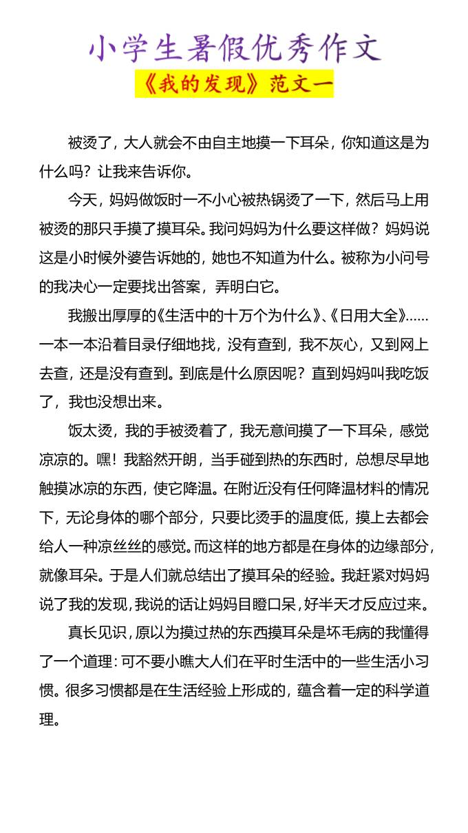 小学生暑假优秀作文《我的发现》范文4篇-小升初语文