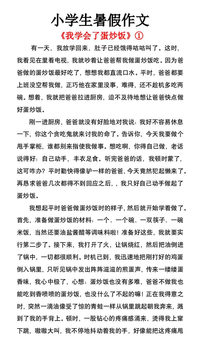 小学生暑假作文《我学会了蛋炒饭》-小升初语文
