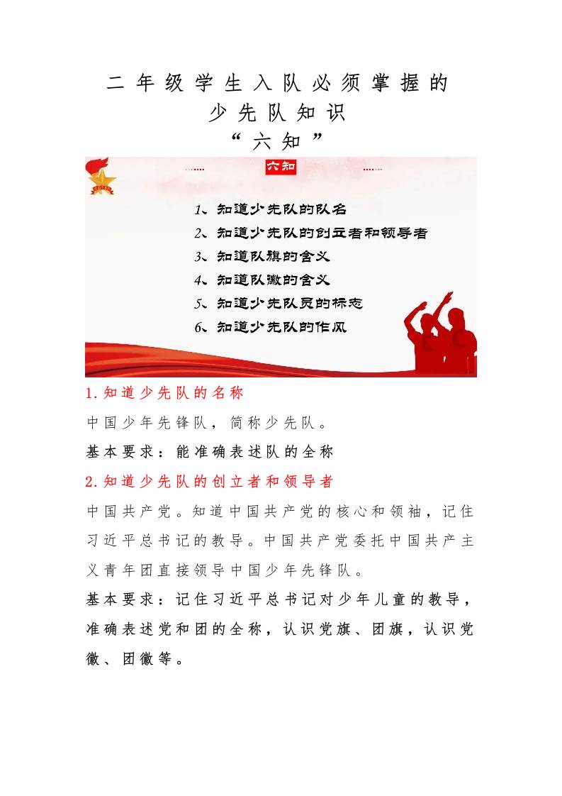 学生入队必须掌握的“六知六会一做”
