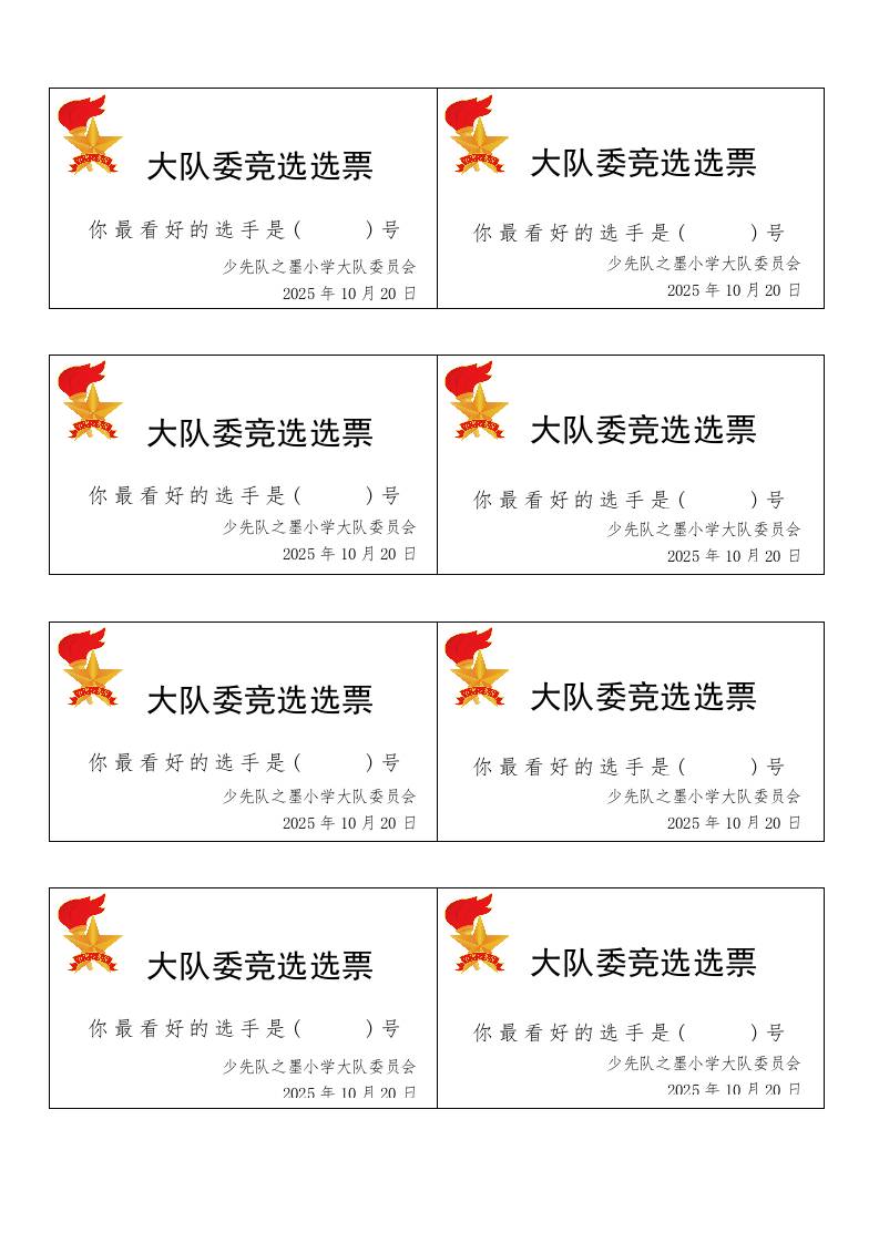 大队委竞选选票